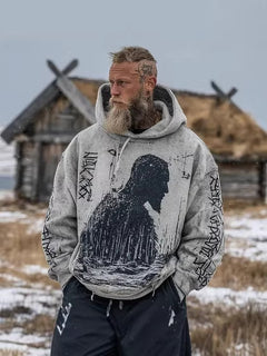 Sudadera con Capucha Hombre Estampado Vikingo | Casual