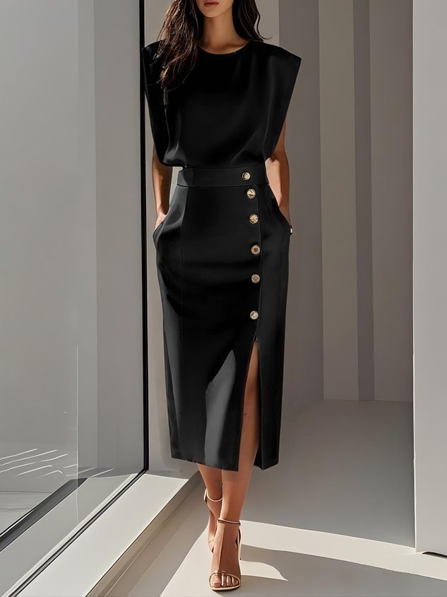Vestido Verano Mujer Midi Sin Mangas Botones Casual