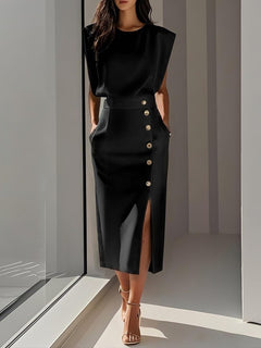 Vestido Verano Mujer Midi Sin Mangas Botones Casual