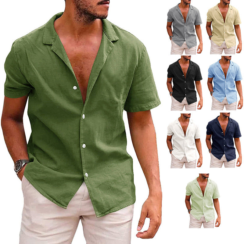 Camisa Lino Hombre Manga Corta Casual Suelta Verano