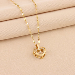 Collar Doble Capa Corazon Rhinestones Acero Titanio Mujer