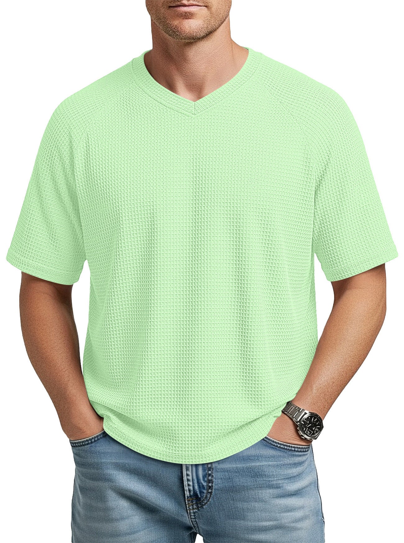 Camiseta Hombre Manga Corta Cuello V Waffle