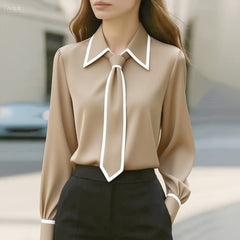 Camisa Mujer Manga Larga Color Liso con Lazo | Otoño