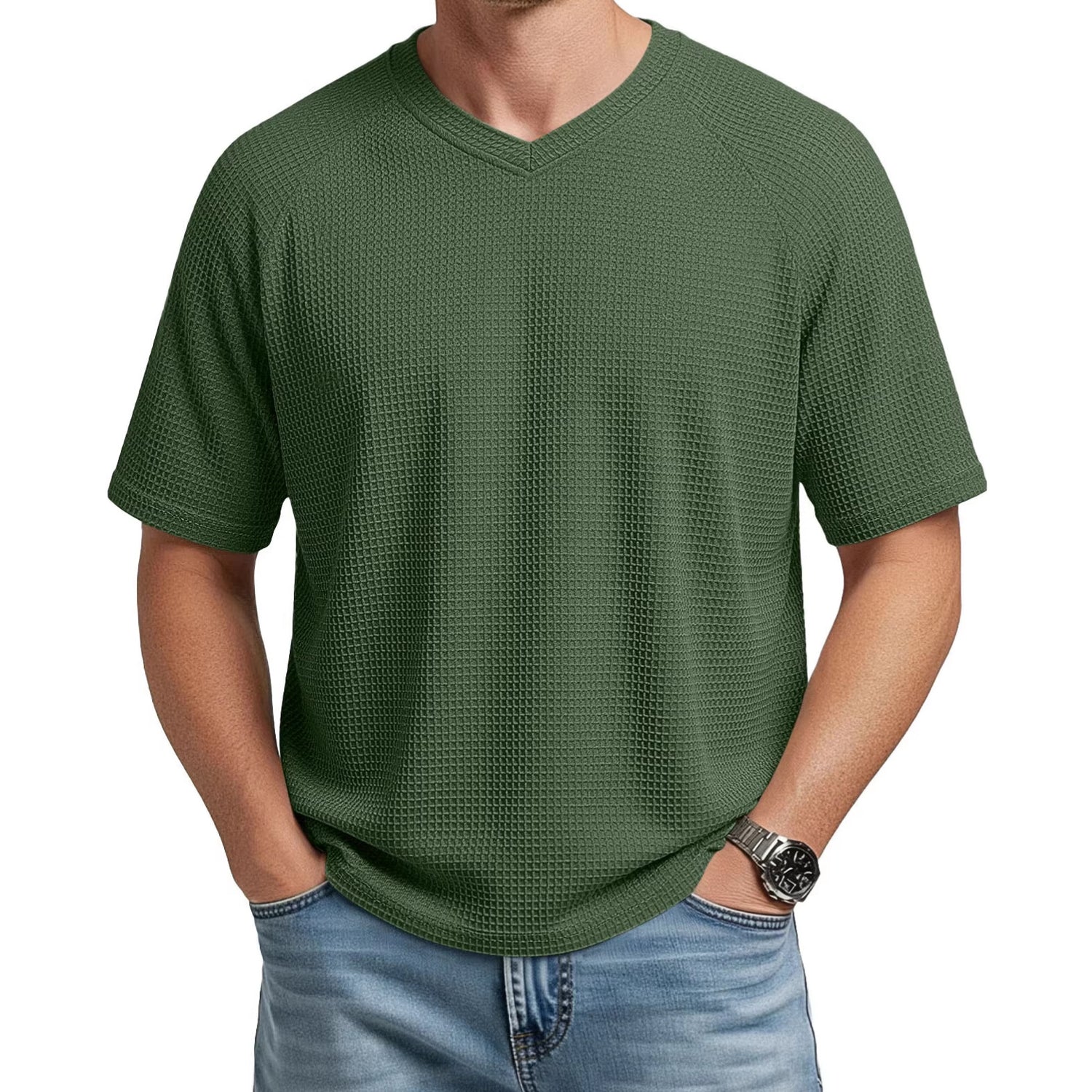Camiseta Hombre Manga Corta Cuello V Waffle
