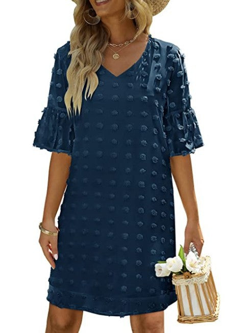 Vestido Corto Chifon Lunares Mujer Elegante Trabajo