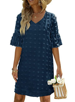 Vestido Corto Chifon Lunares Mujer Elegante Trabajo