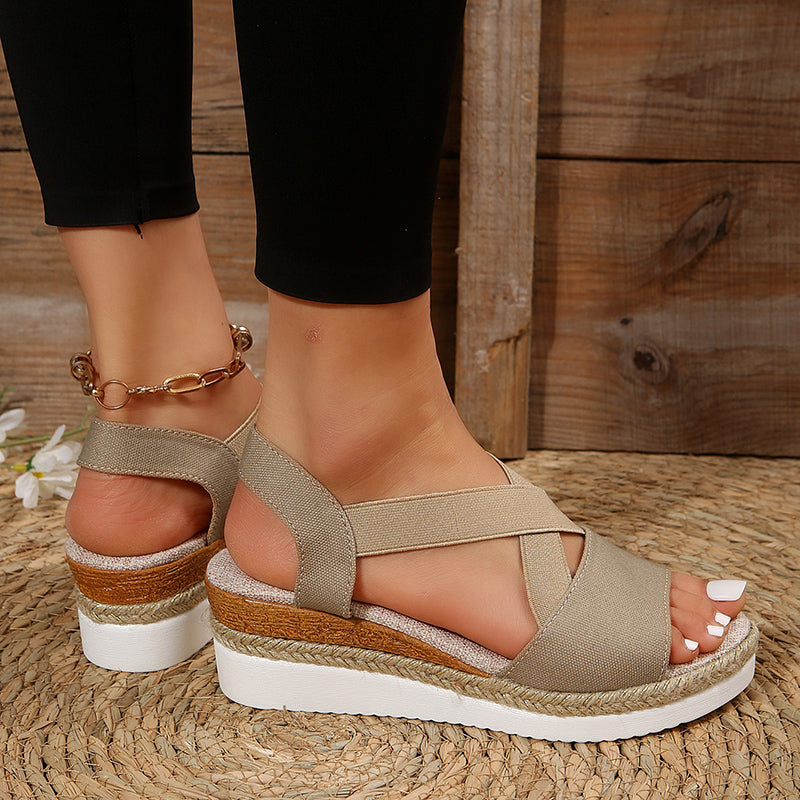 Sandalias Cuña Mujer con Tira Cruzada y Plataforma