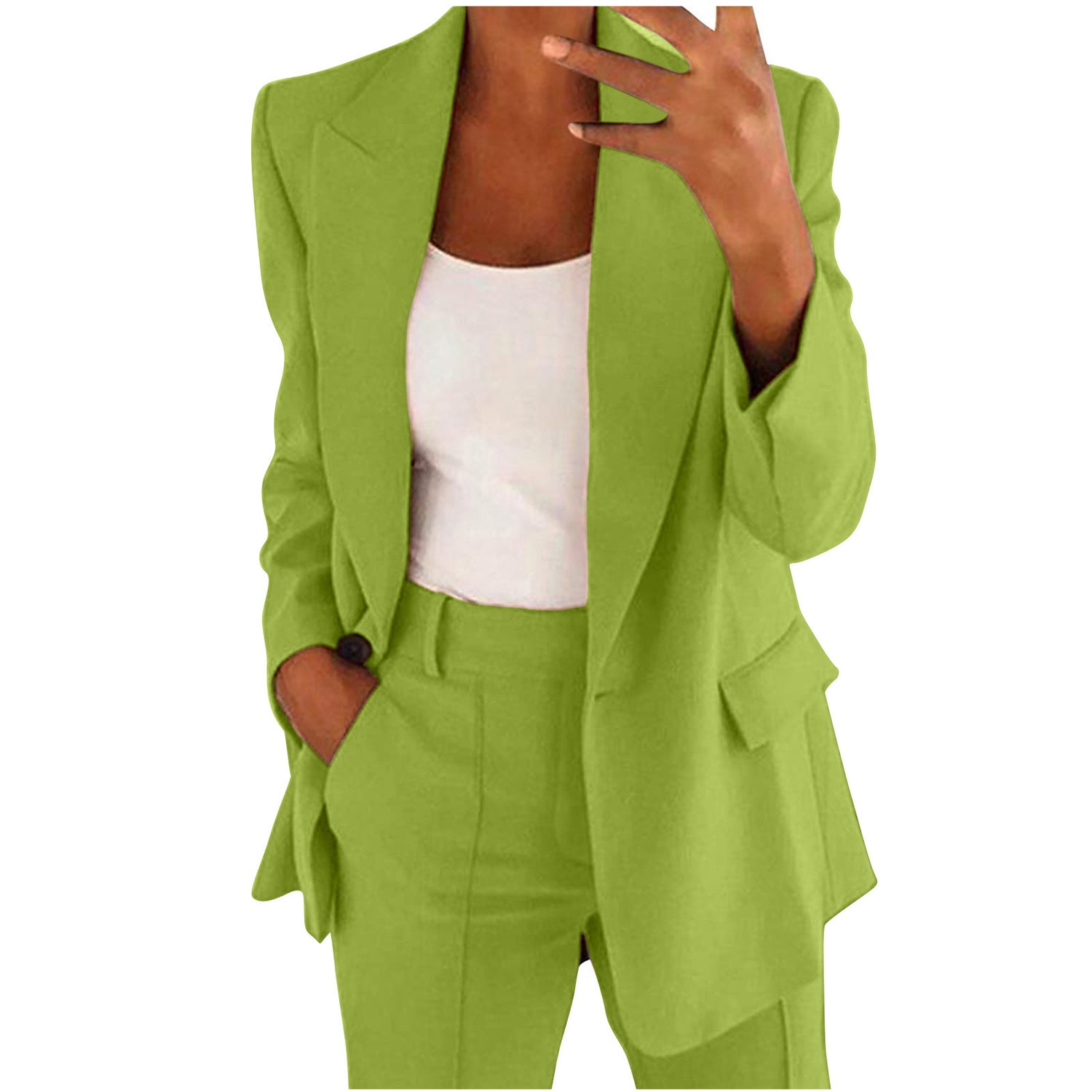 2pcs Casual Suit Lapel Button-down Blazer Jacket And Straight-leg