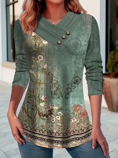 Sudadera Mujer Manga Larga Capucha Botones Estampado Floral