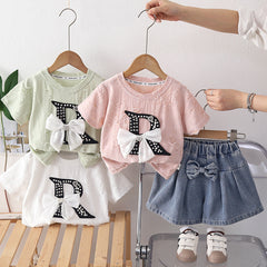 Conjunto Niña Shorts Lazo y Camiseta | Verano Algodón