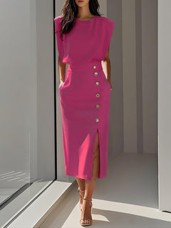 Vestido Verano Mujer Midi Sin Mangas Botones Casual