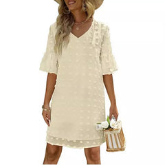 Vestido Corto Chifon Lunares Mujer Elegante Trabajo
