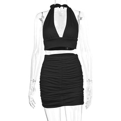 Conjunto Dos Piezas Mujer Halter Top y Falda Plisada