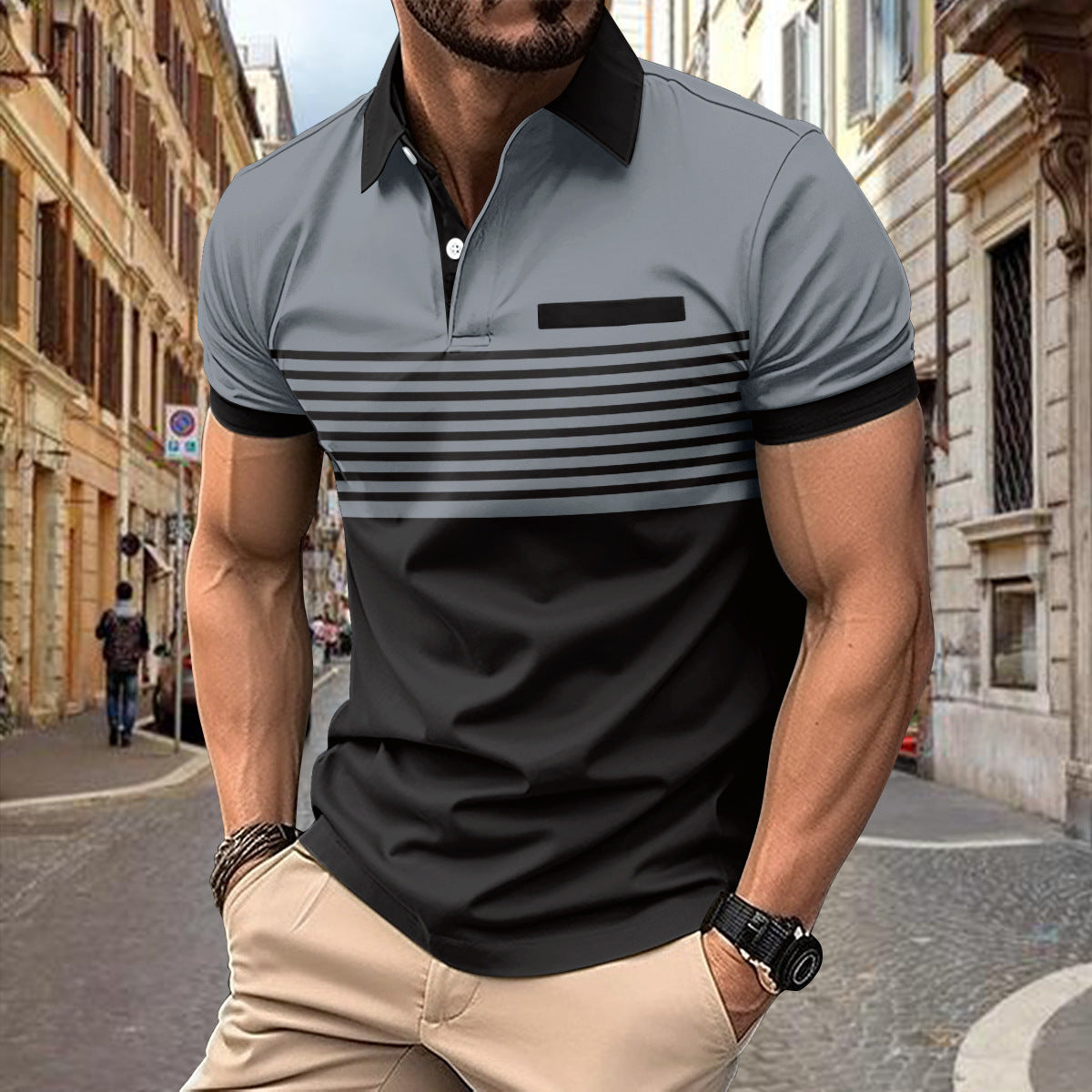 Camisa Casual Hombre a Rayas con Bolsillo — Tallas S a XXXL