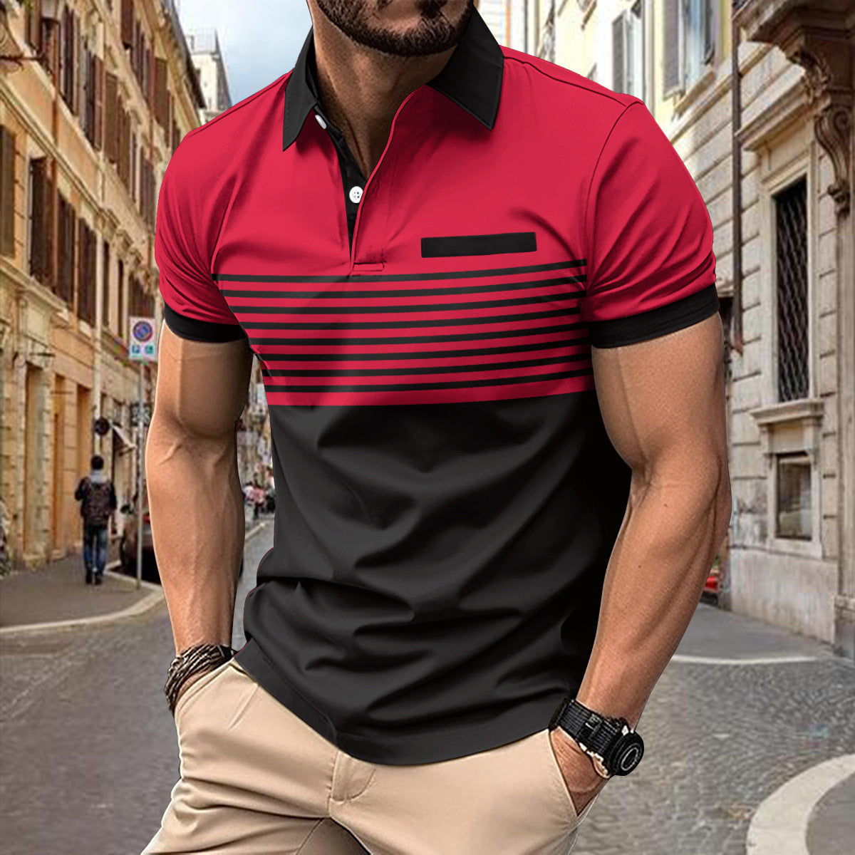Camisa Casual Hombre a Rayas con Bolsillo — Tallas S a XXXL