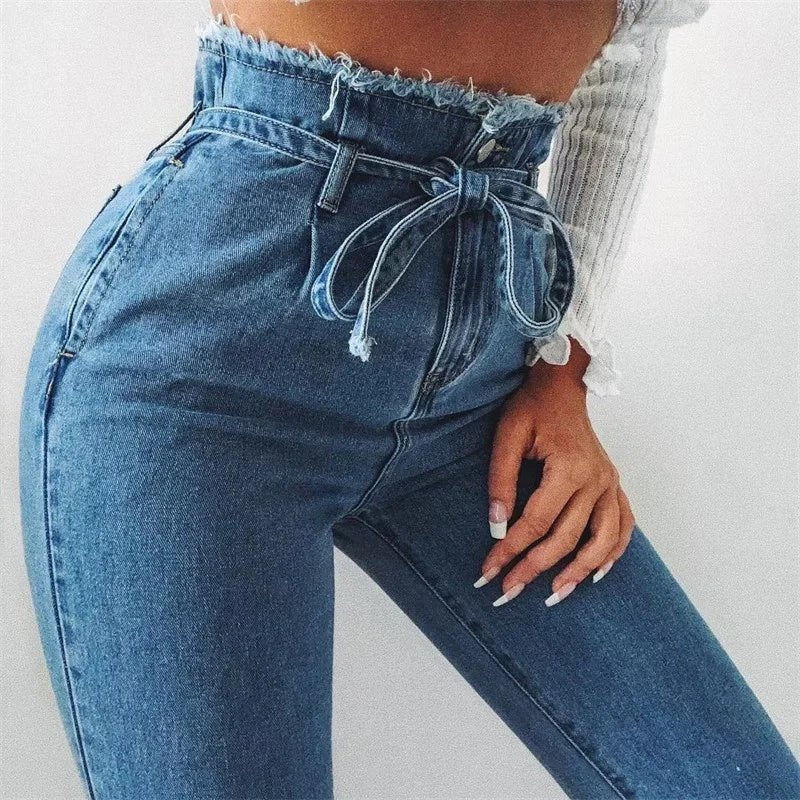 Pantalones Pitillo Talle Alto Mujer – Denim Lavado Negro y Azul S-3XL - Irina Shop