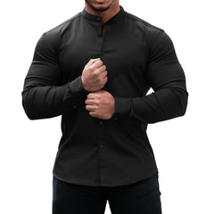 Camisa manga larga hombre casual slim fit color sólido