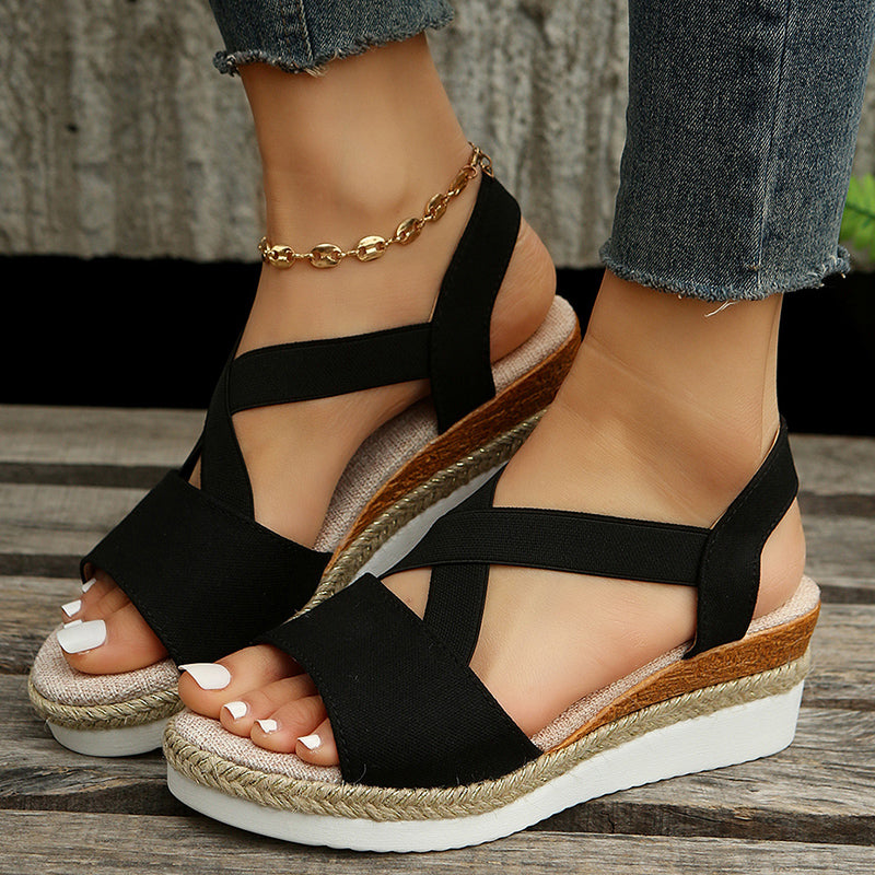 Sandalias Cuña Mujer con Tira Cruzada y Plataforma
