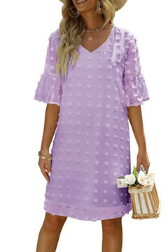 Vestido Corto Chifon Lunares Mujer Elegante Trabajo