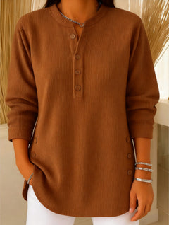 Jersey Mujer Cuello V Botones Manga Larga | Color Liso