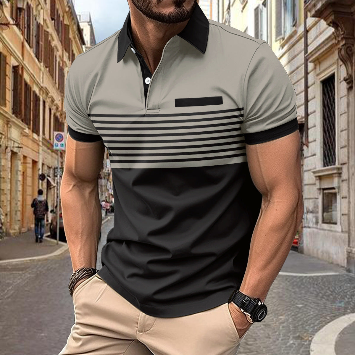 Camisa Casual Hombre a Rayas con Bolsillo — Tallas S a XXXL