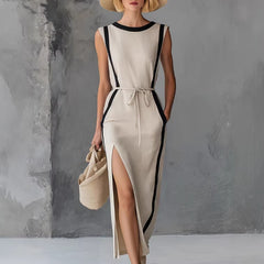 Vestido Midi Sin Mangas Mujer Blanco Cuello Redondo