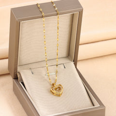 Collar Doble Capa Corazon Rhinestones Acero Titanio Mujer