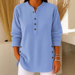 Jersey Mujer Cuello V Botones Manga Larga | Color Liso