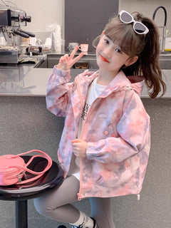 Chaqueta Cortavientos Niña con Capucha Rosa y Morada