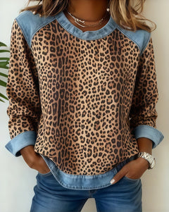 Sudadera Patchwork Denim Cuello Redondo | Moda Única