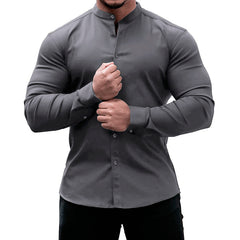 Camisa manga larga hombre casual slim fit color sólido