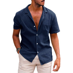 Camisa Lino Hombre Manga Corta Casual Suelta Verano