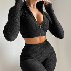 Ropa Yoga Mujer | Conjunto Top Manga Larga y Shorts Fitness