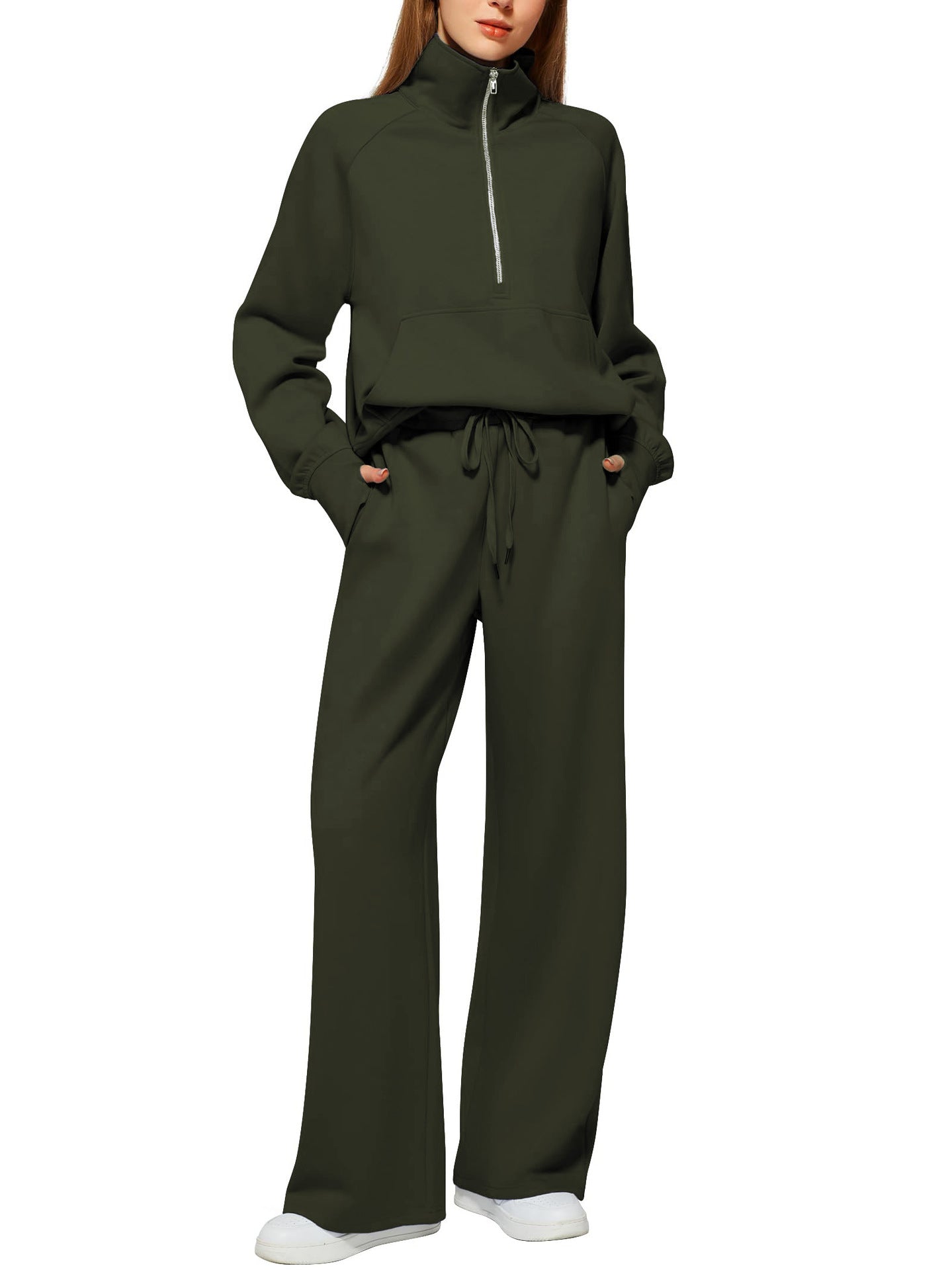 Conjunto Mujer Sudadera Media Cremallera y Pantalón Pierna Ancha