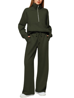 Conjunto Mujer Sudadera Media Cremallera y Pantalón Pierna Ancha