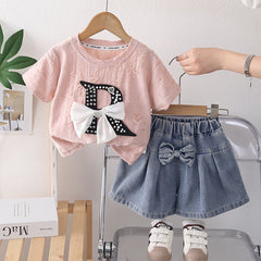 Conjunto Niña Shorts Lazo y Camiseta | Verano Algodón