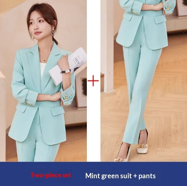 2pcs Casual Suit Lapel Button-down Blazer Jacket And Straight-leg