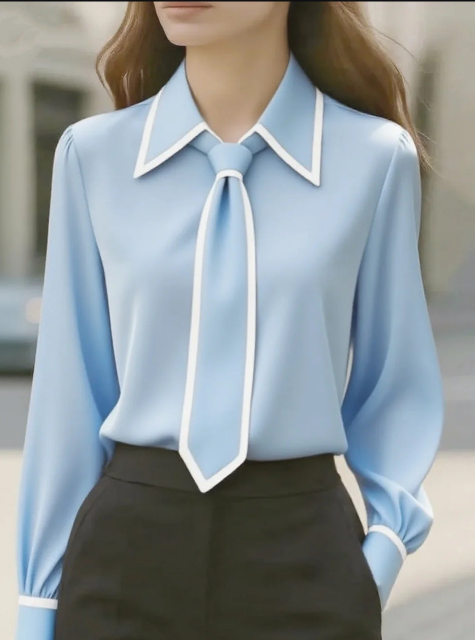 Camisa Mujer Manga Larga Color Liso con Lazo | Otoño