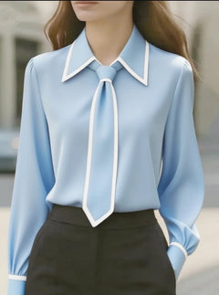 Camisa Mujer Manga Larga Color Liso con Lazo | Otoño