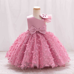 Vestido infantil de princesa en color púrpura con detalles en tul y moño, ideal para fiestas y celebraciones.Vestido infantil de princesa – Tul fiesta niña
