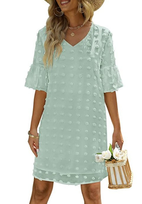 Vestido Corto Chifon Lunares Mujer Elegante Trabajo