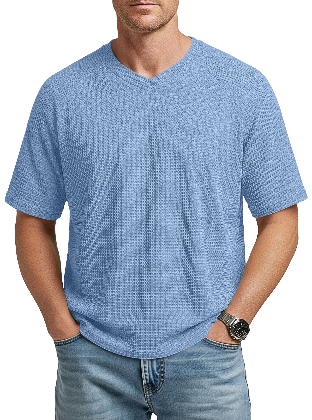 Camiseta Hombre Manga Corta Cuello V Waffle