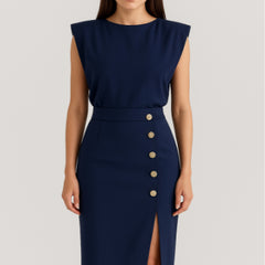 Vestido Verano Mujer Midi Sin Mangas Botones Casual