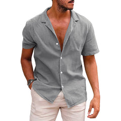 Camisa Lino Hombre Manga Corta Casual Suelta Verano