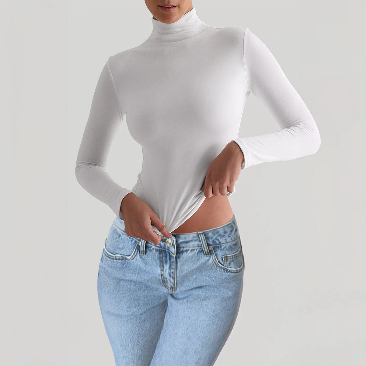 Camiseta Cuello Alto Mujer Y2K Ajustada Manga Larga