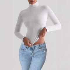 Camiseta Cuello Alto Mujer Y2K Ajustada Manga Larga