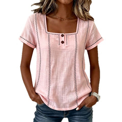 Camisa Mujer Manga Corta Estampada | Casual Holgada con Botón