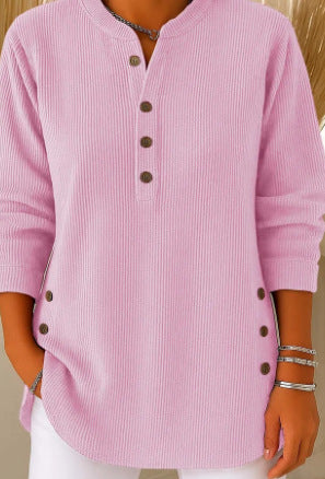 Jersey Mujer Cuello V Botones Manga Larga | Color Liso