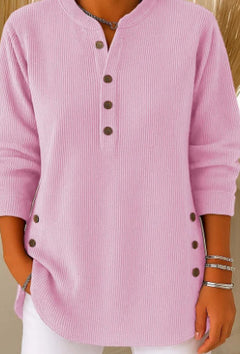 Jersey Mujer Cuello V Botones Manga Larga | Color Liso