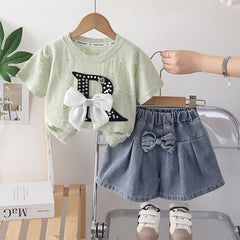 Conjunto Niña Shorts Lazo y Camiseta | Verano Algodón